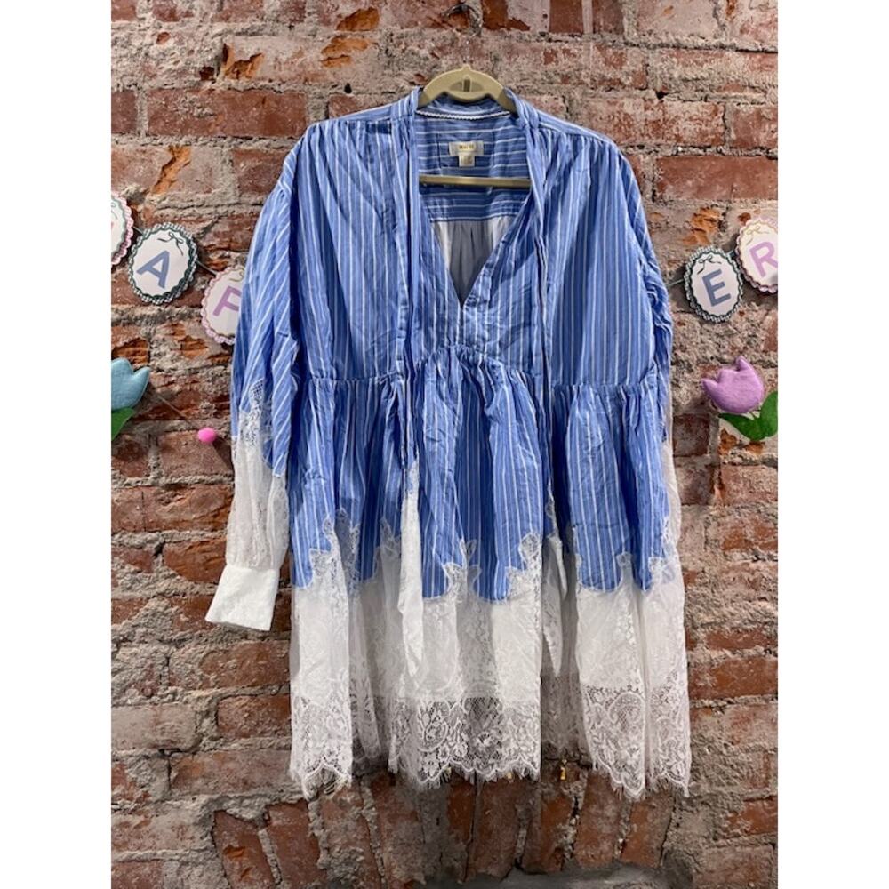 Maeve V-Neck Lace Twofer Mini Shirt Dress